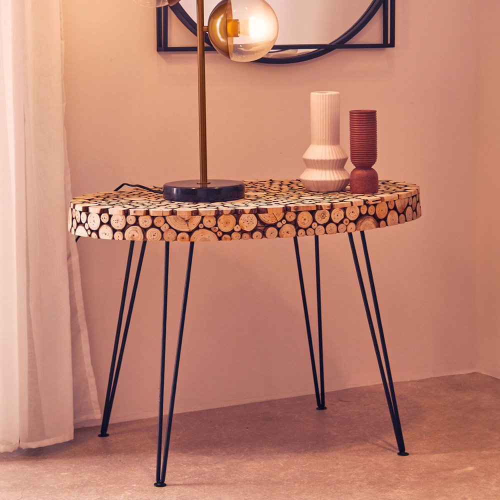 Premier Housewares Wooden Finish Oval Coffee Table with Hairpin Legs Image 4