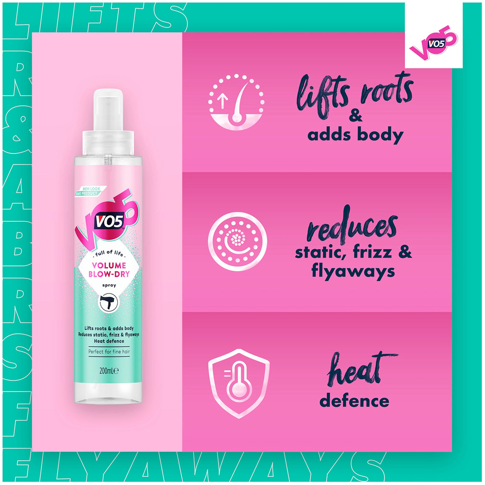 VO5 Volume Heat Activation Blow-Dry Hair Spray 200ml 6 Pack Image 6