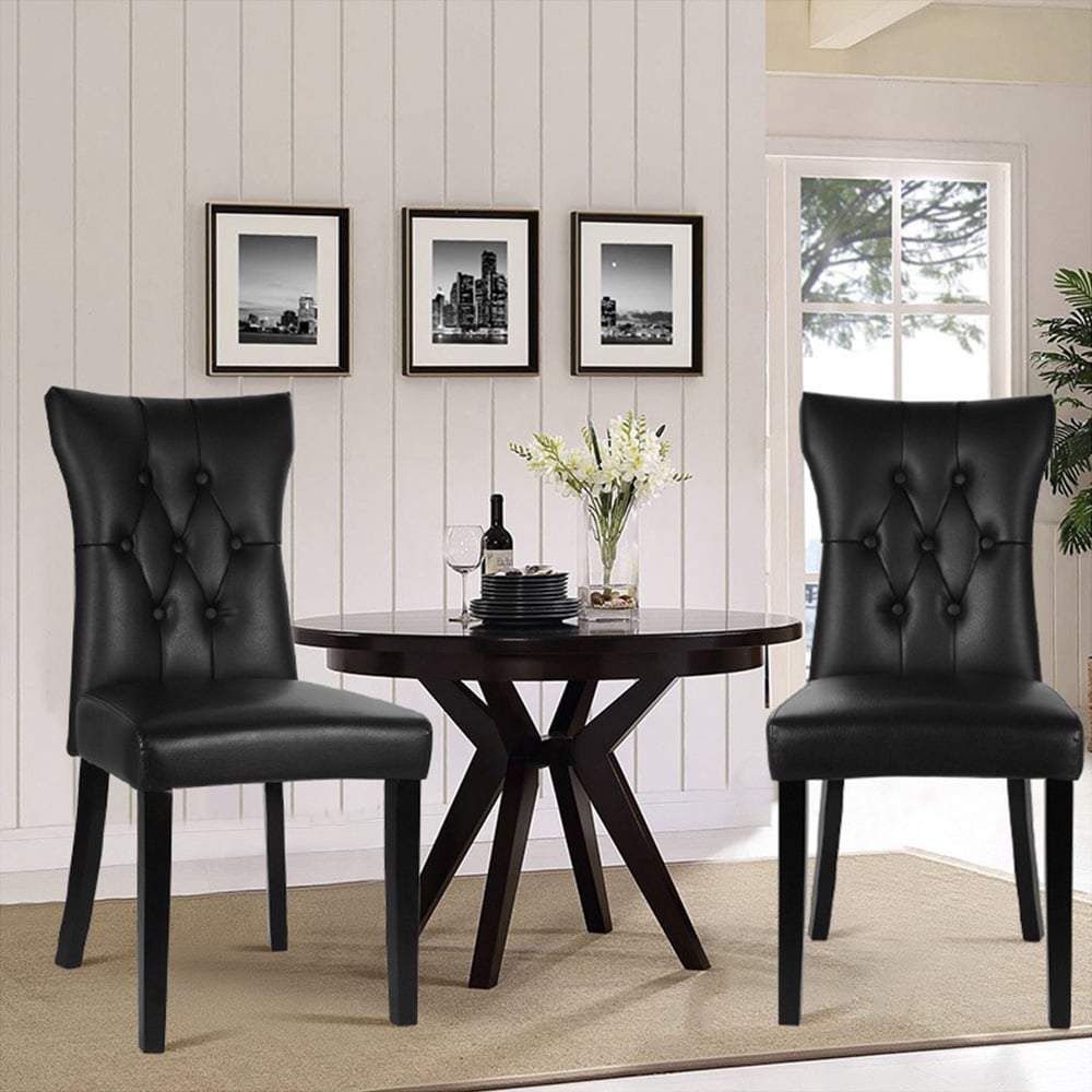 Living and Home Set of 2 Black Leather High Backrest Dining Chairs Image 4