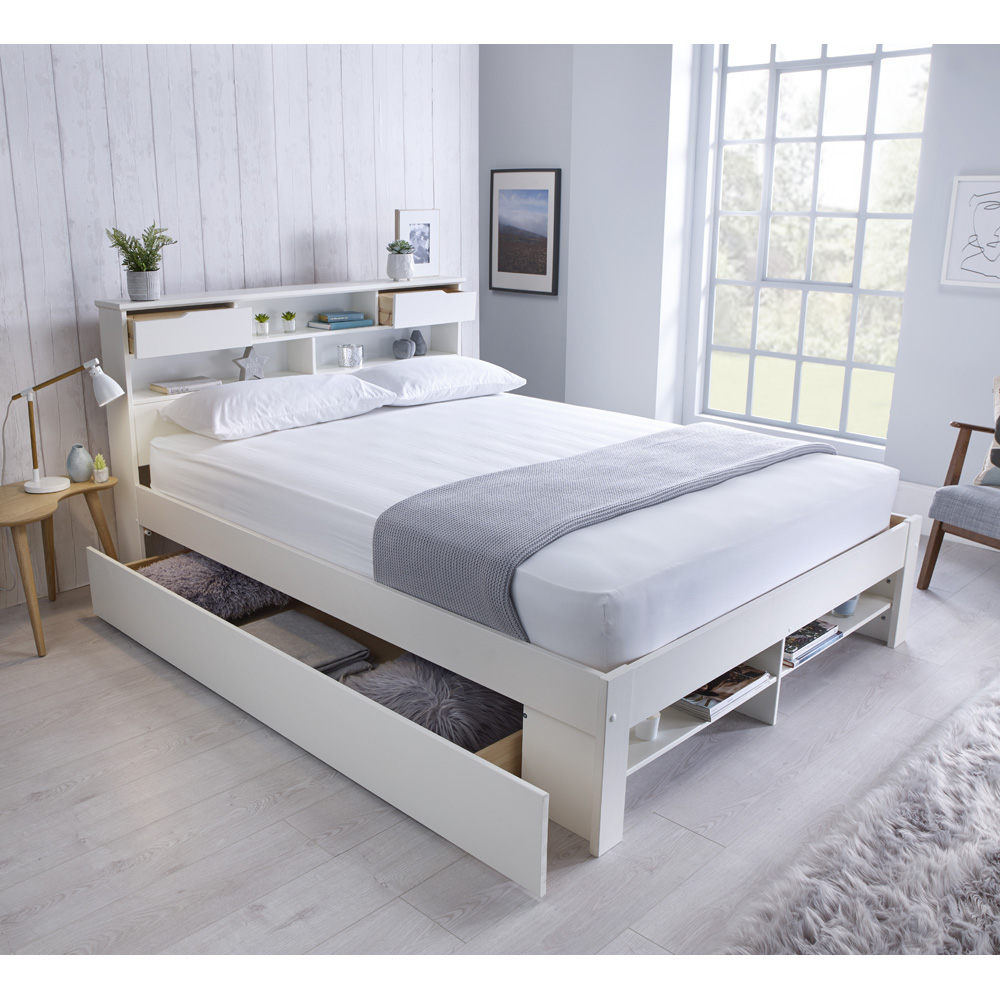 Fabio King Size White Wooden Storage Bed Frame Image 2