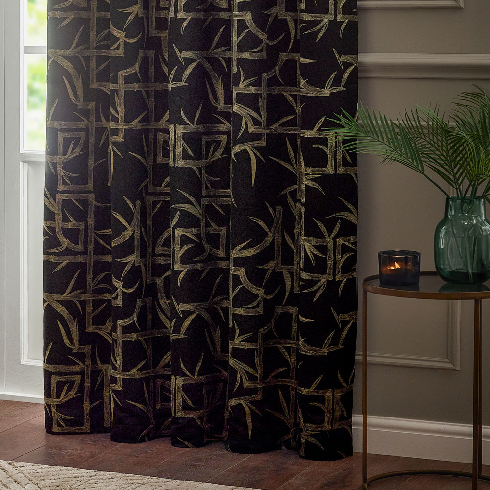 Paoletti Bamboo Black Fully Lined Jacquard Eyelet Curtains 229 x 137cm Image 3
