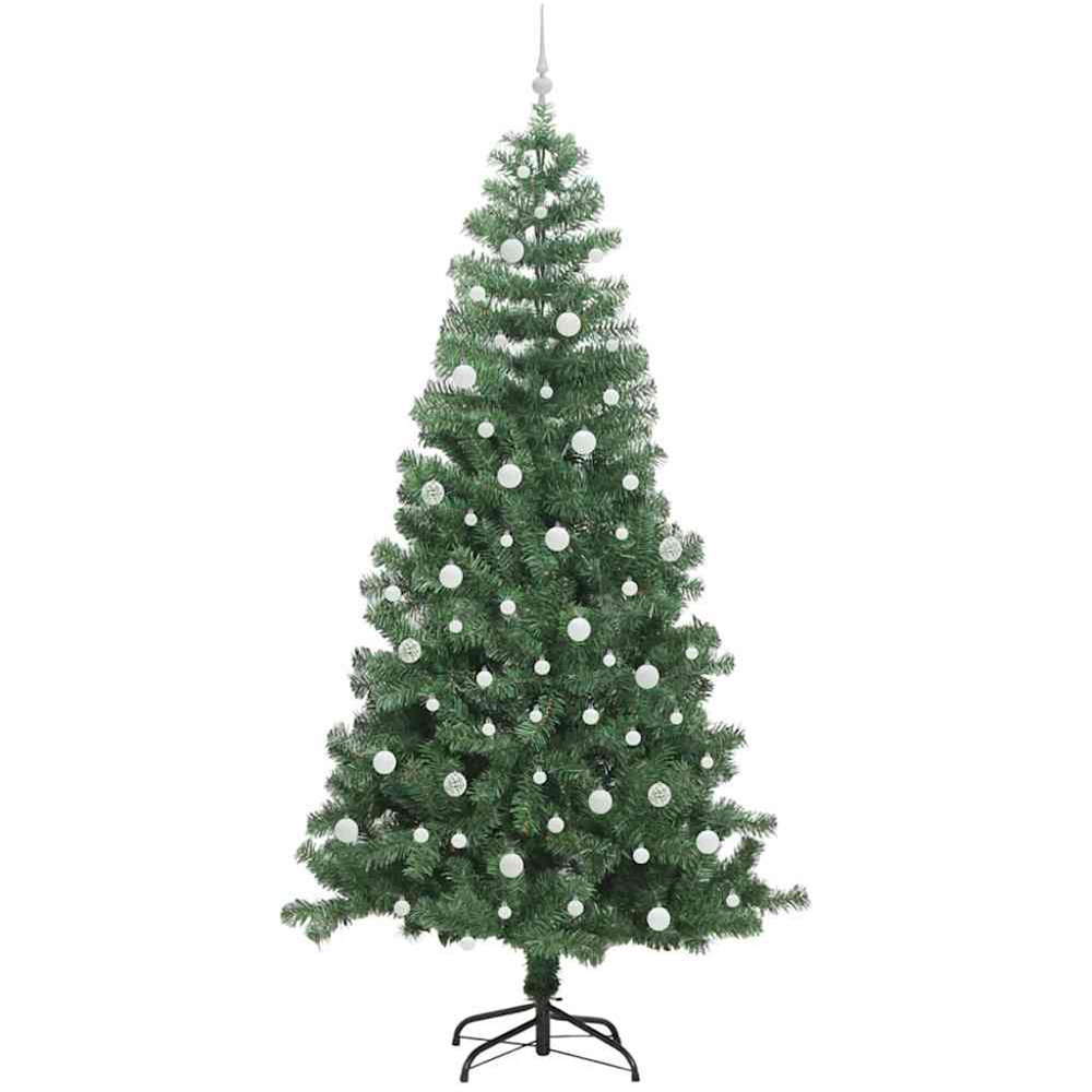 vidaXL Pre-Lit White Baubles Green Artificial Christmas Tree 8ft Image 4
