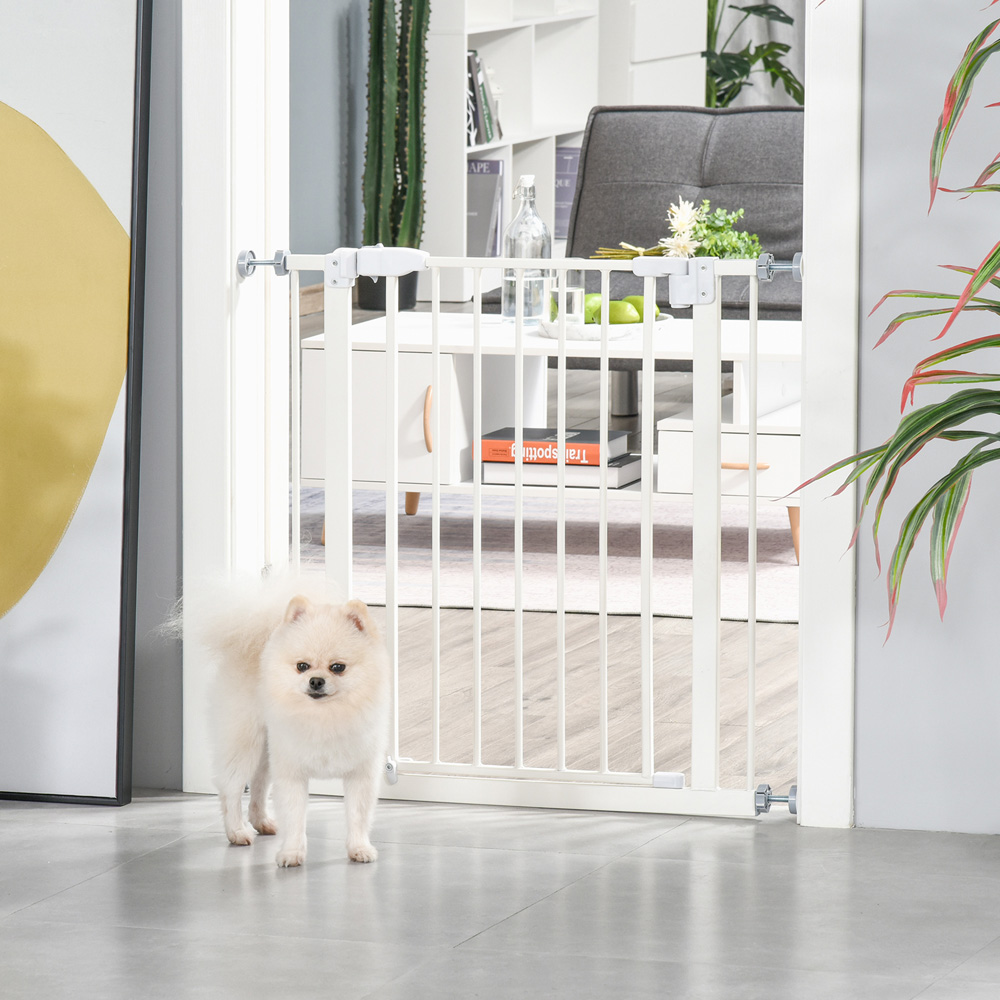 PawHut White 74-80cm Adjustable Metal Stair Pressure Fit Pet Safety Gate Image 2