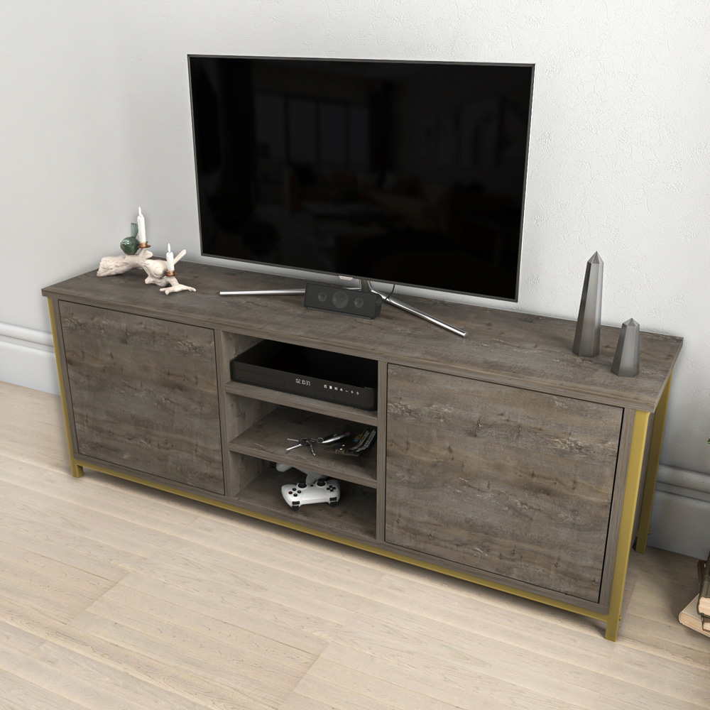 Decorotika Otis 2 Door 3 Shelf Wenge Gold TV Stand for 63 inch TV Image 5