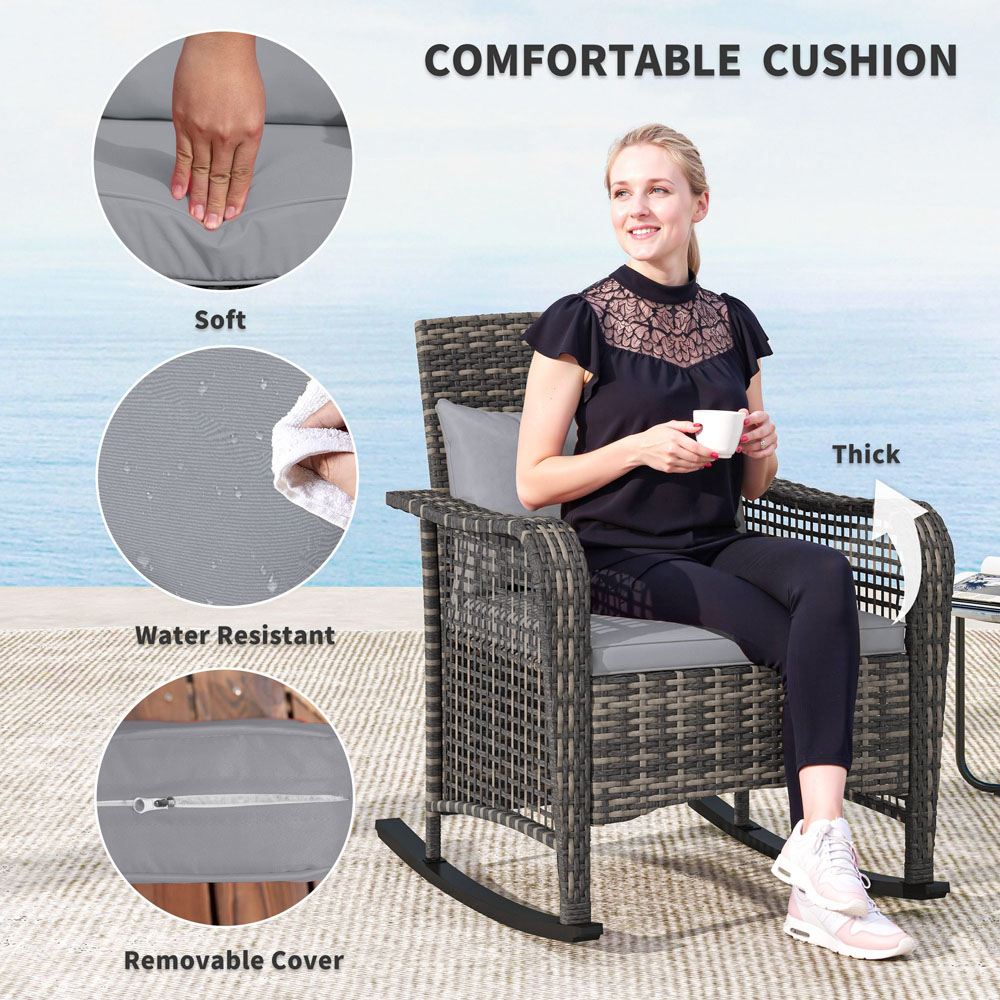 Outsunny Light Grey Rattan Garden Rocking Chair with Cushions Image 7