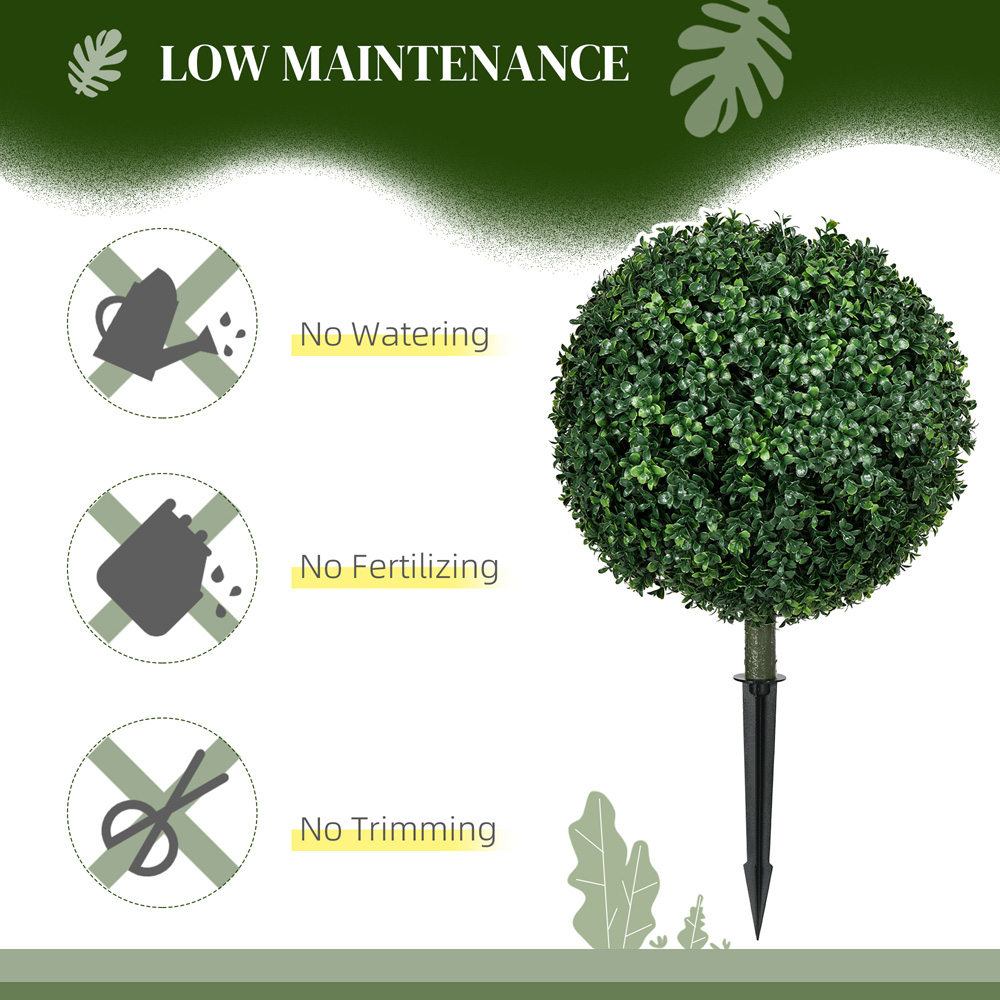 HOMCOM Artificial Boxwood Topiary Trees with Ground Stake Set of 2 Image 6