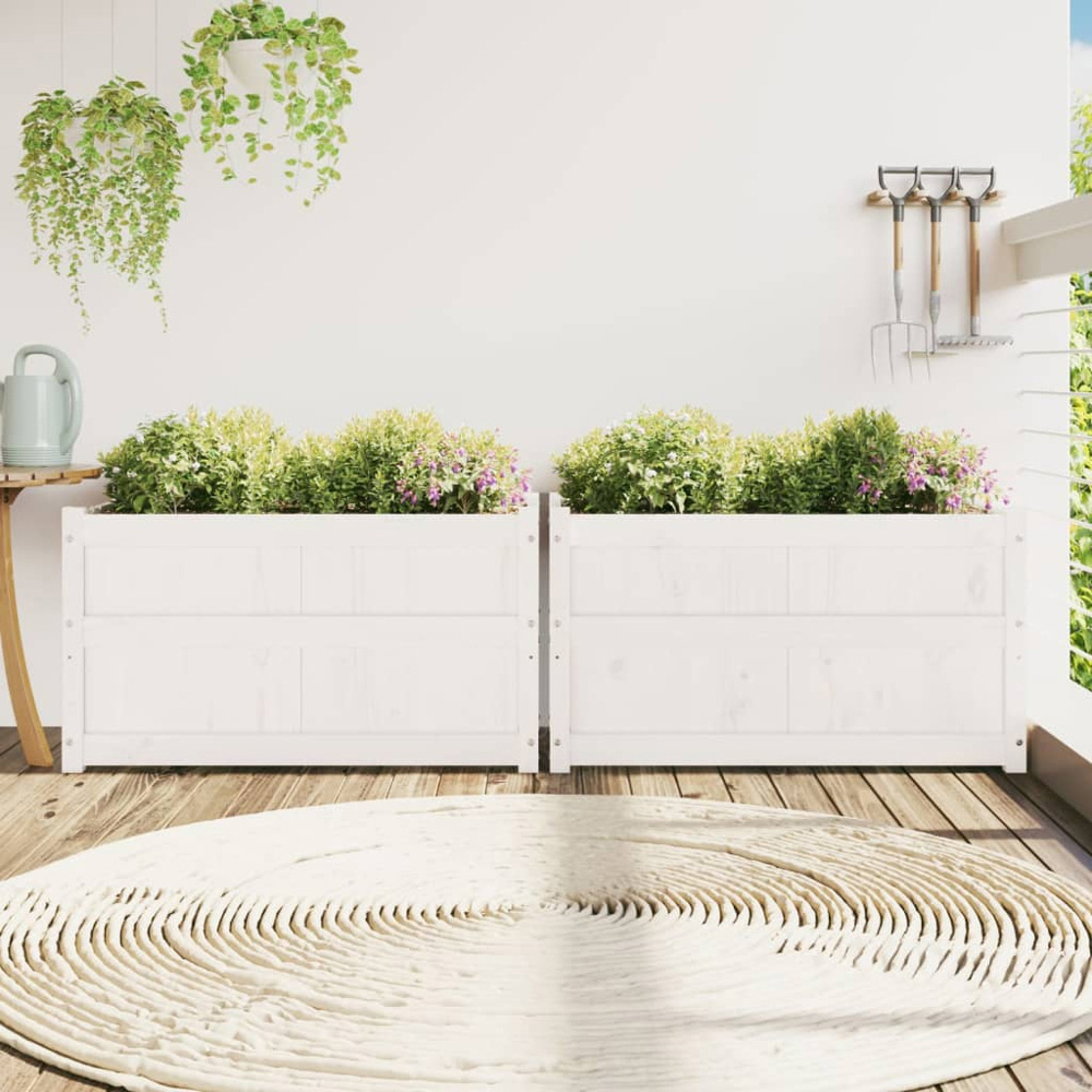 vidaXL White Solid Pine Wood Raised Garden Planter 50 x 90 x 50cm 2 Pack Image 2