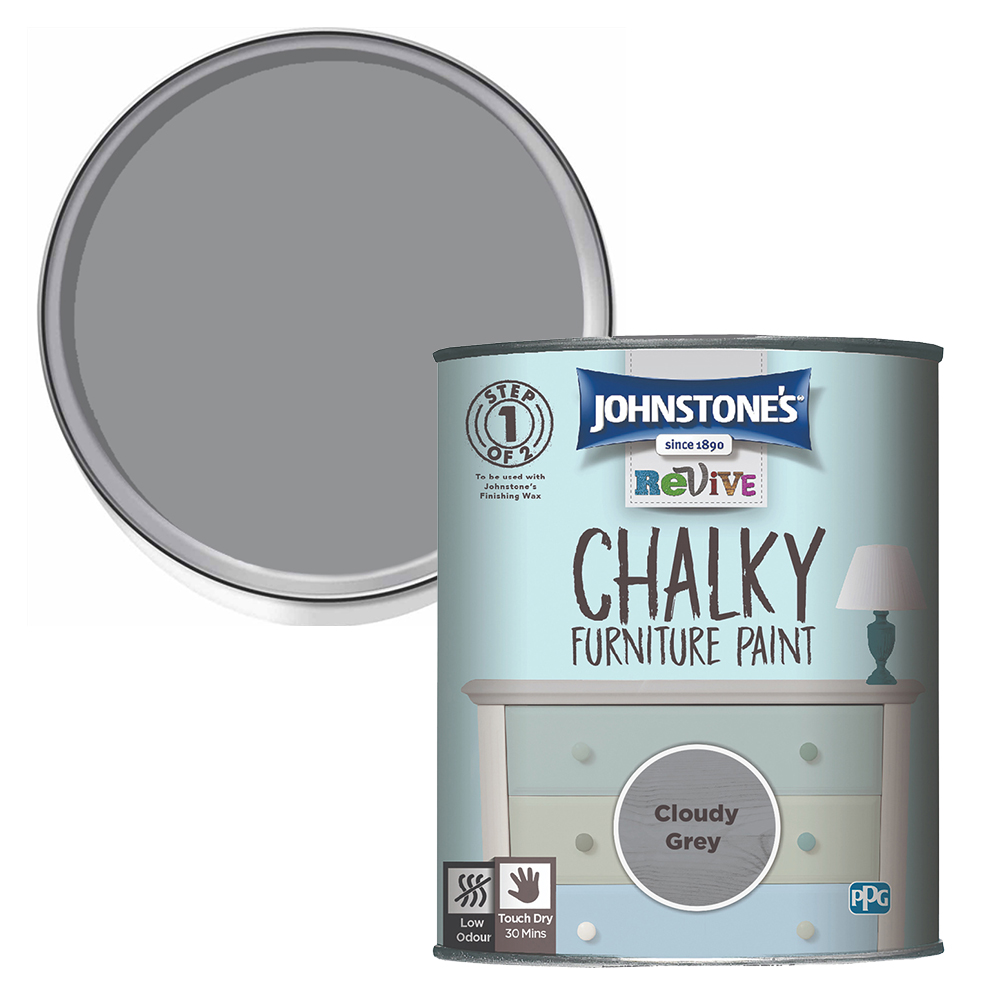 Johnstone's Revive Cloudy Grey Matt Chalky Furniture Paint 750ml Image 1