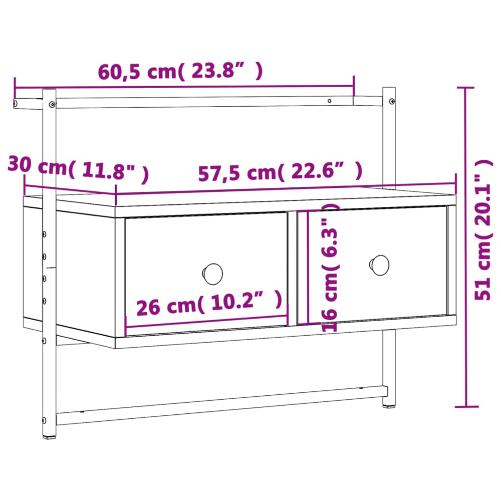 vidaXL 2 Drawer Grey Sonoma Wall Mounted TV Cabinet Image 9