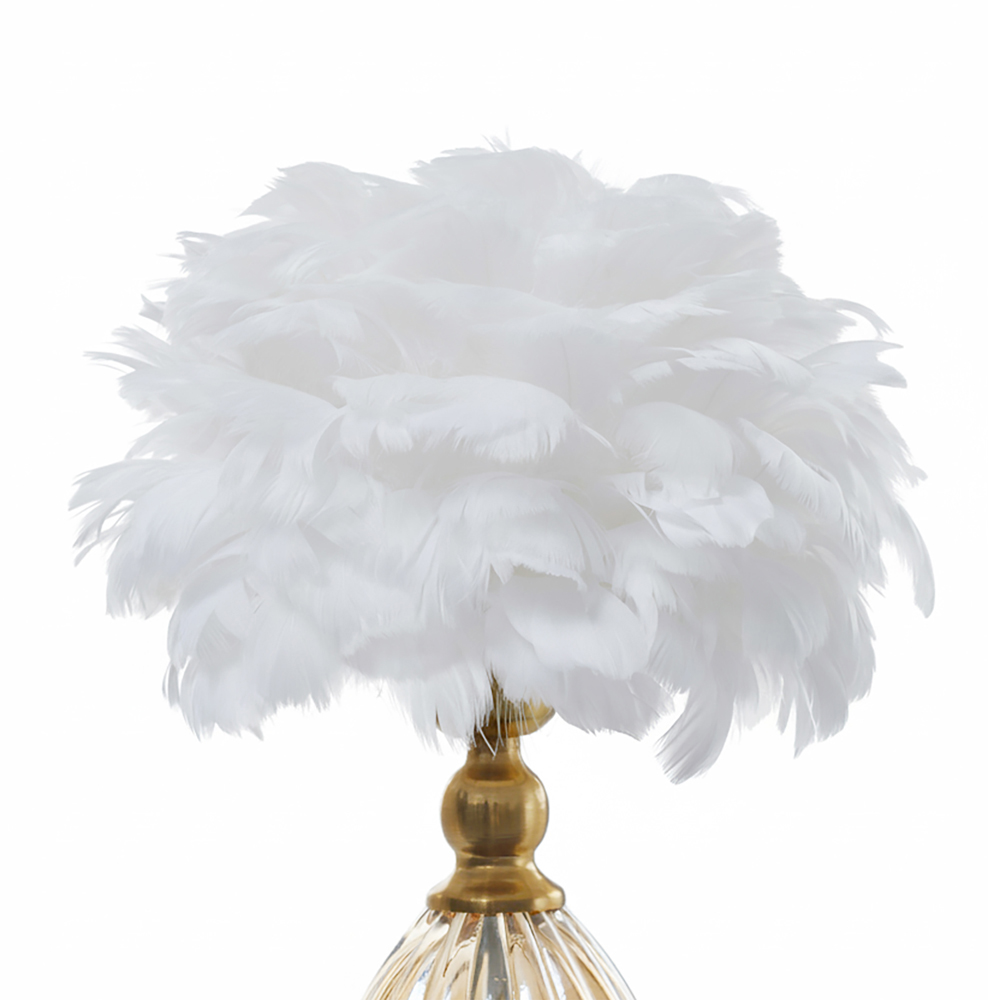 Living and Home Screw E27 Antique Bronze White Goose Feather Shade Table Lamp Image 4
