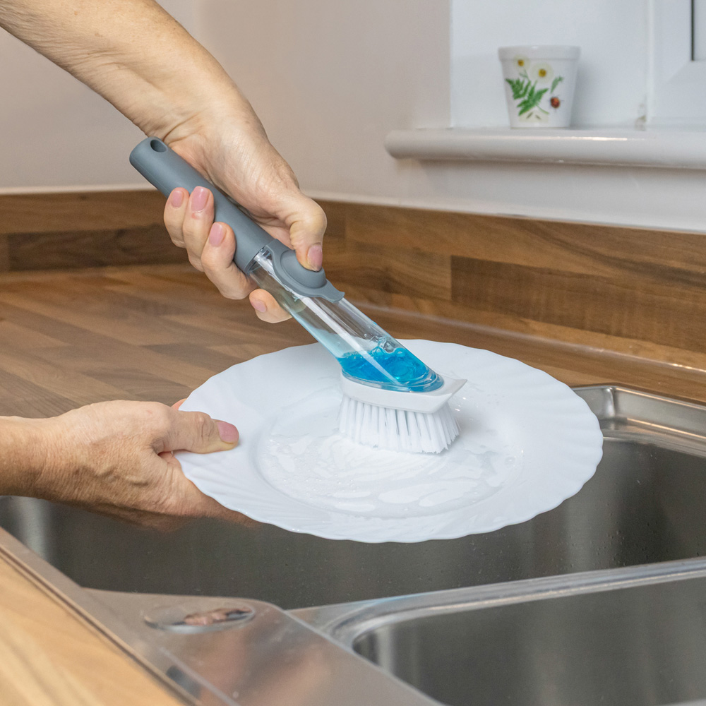 JVL Kitchen Soap Dispensing Dish Brush with Refill Brush Head Image 2