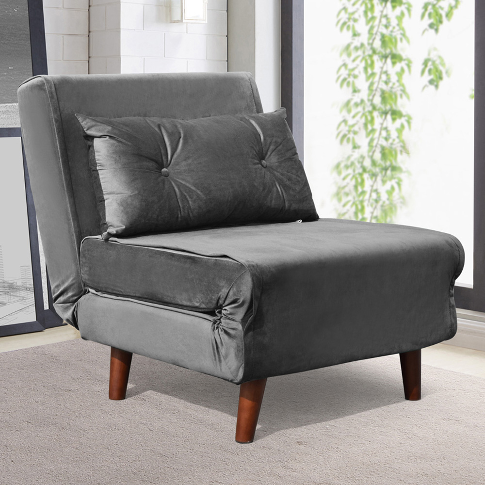 Brooklyn Small Single Grey Plush Velvet Pull Out Sofa Bed Image 1