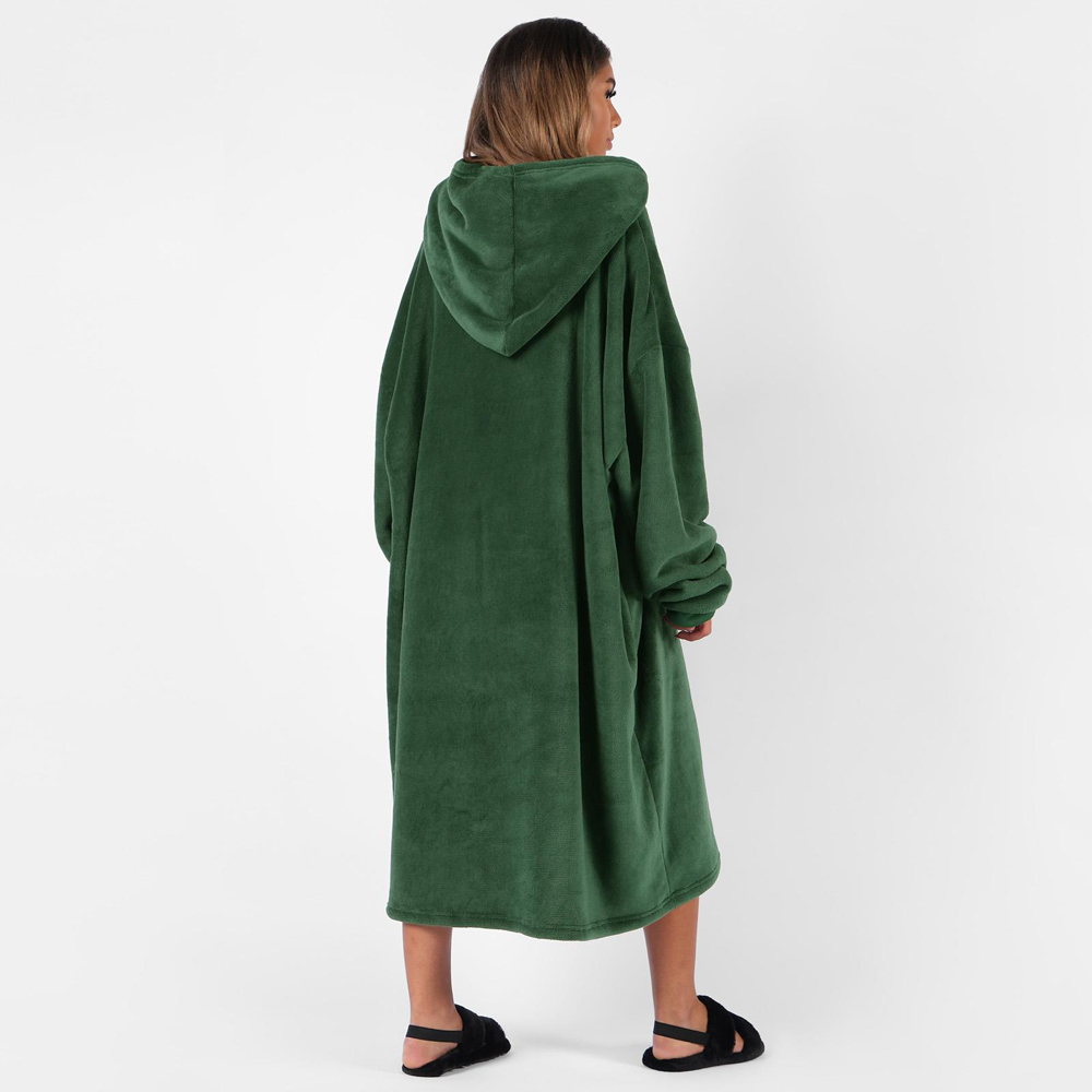 Sienna Forest Green Sherpa Fleece Long Oversized Hoodie Blanket Image 3