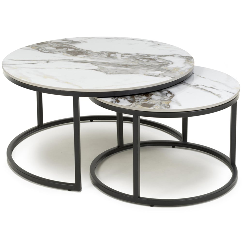 Delta Reflective White Round Nest of Tables Set of 2 Image 2