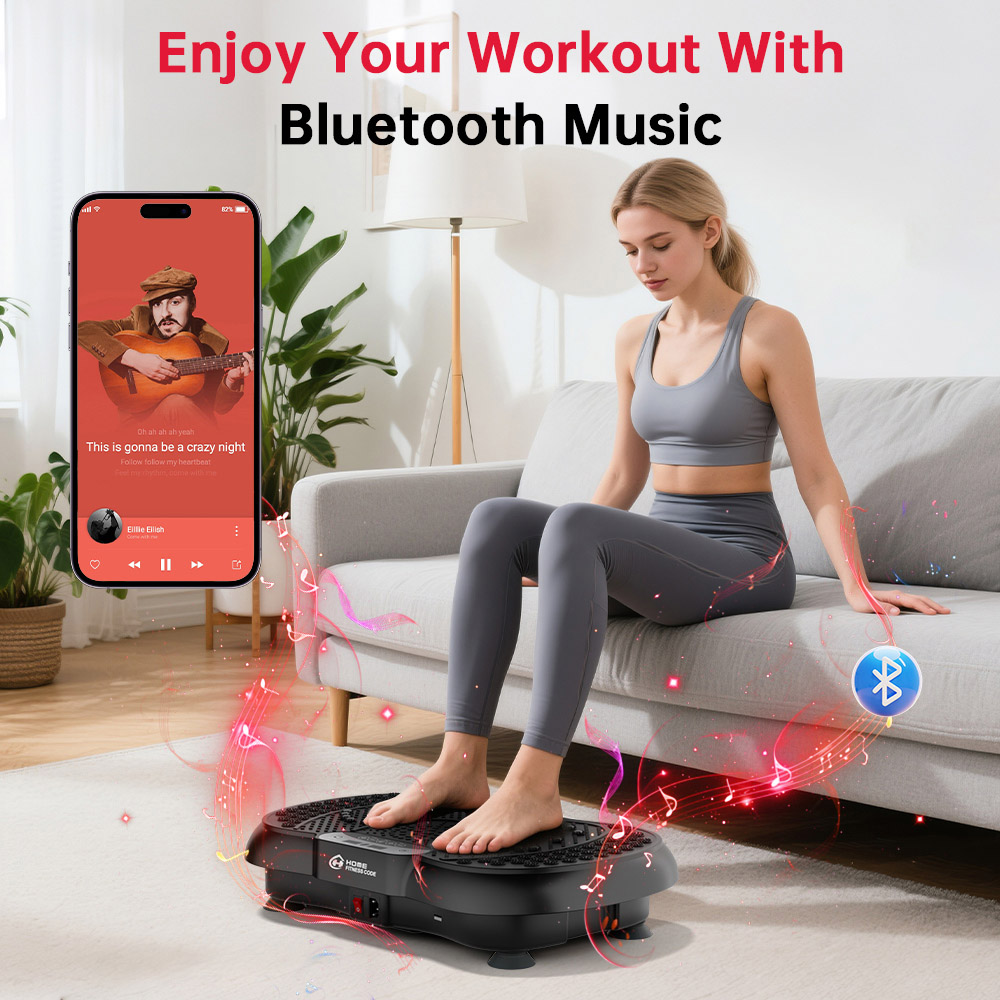Rattrix Black Vibration Plate Exercise Machine with Bluetooth Speaker and Resistance Bands Image 3