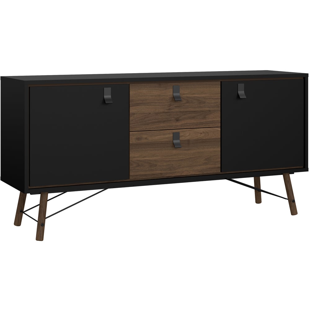 Florence Ry 2 Door 2 Drawer Matt Black and Walnut Sideboard Image 2