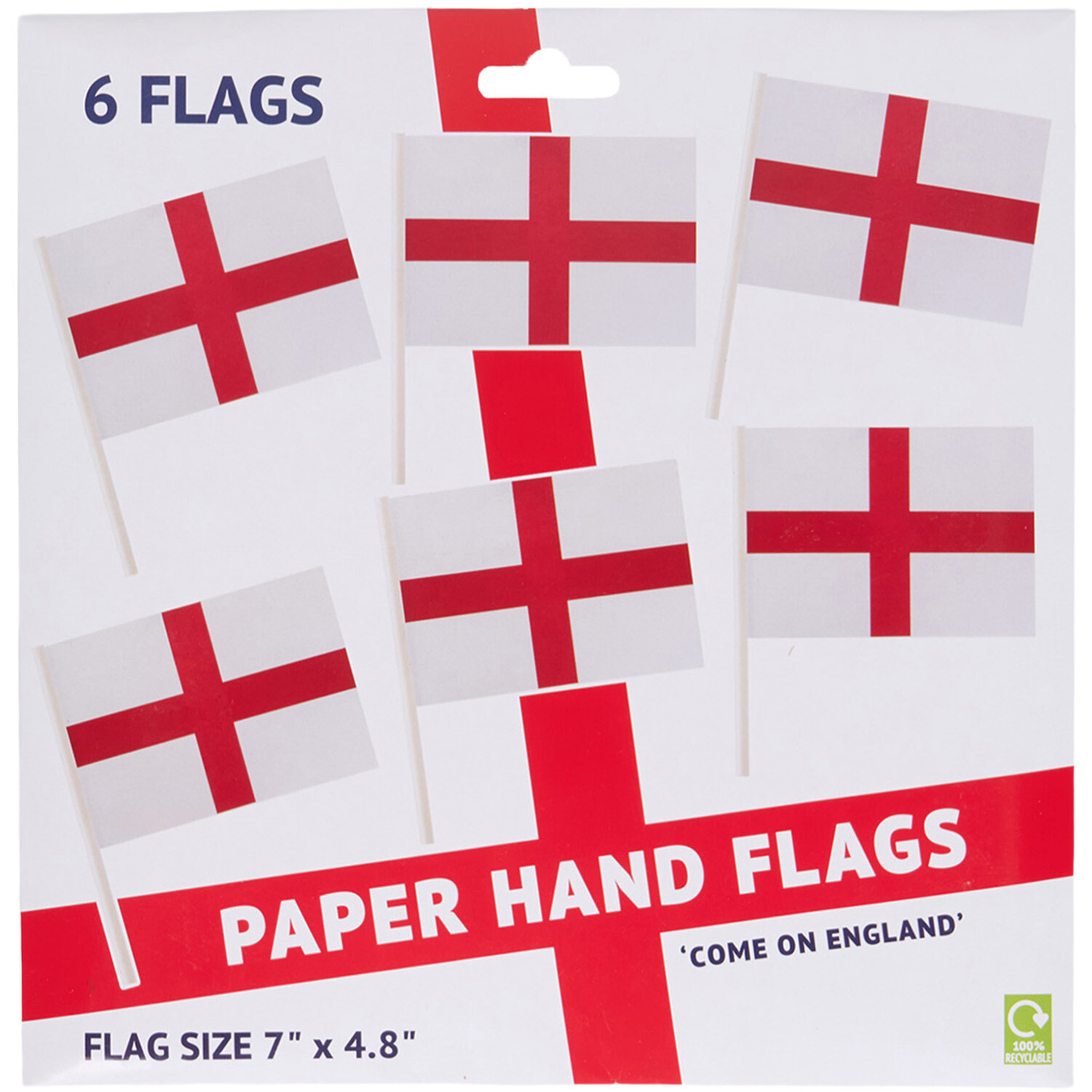 Pack of 6 World Cup 2026 England Hand Flags Image 1