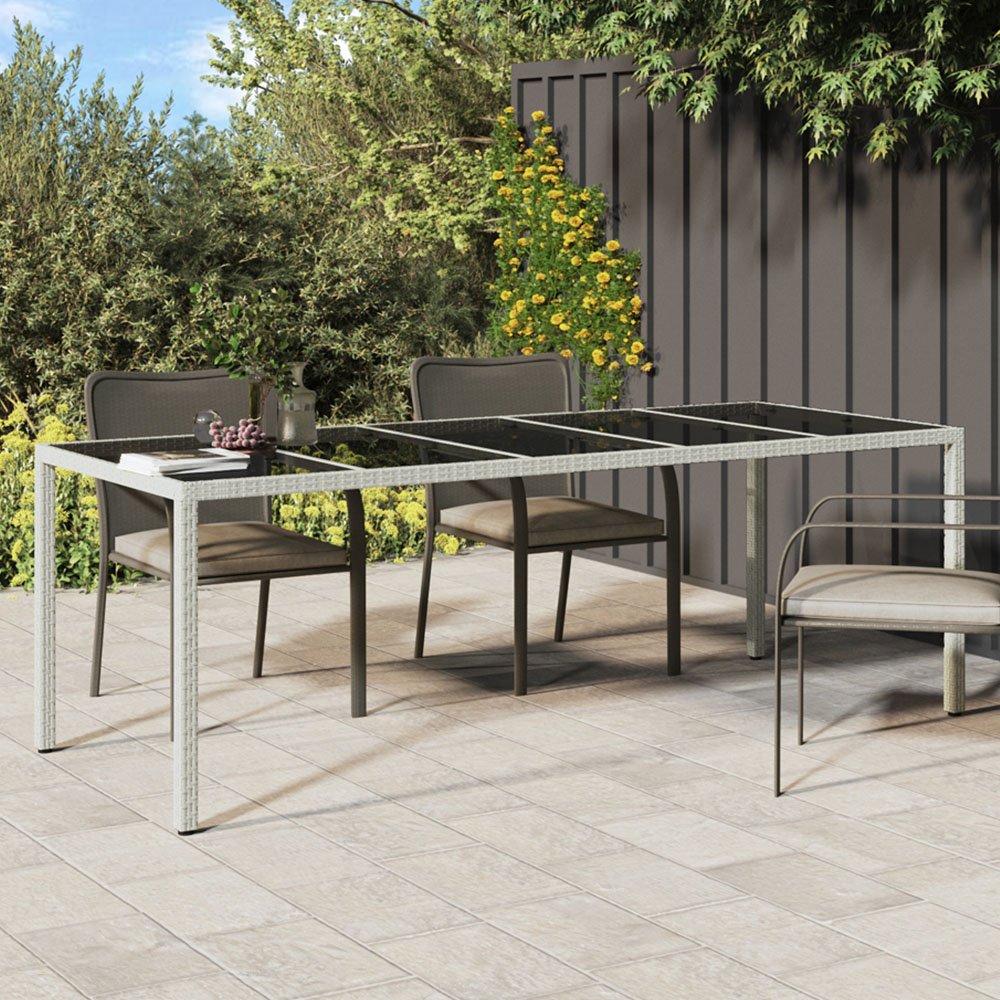 vidaXL 8 Seater White Polyrattan and Tempered Glass Garden Table Image 1