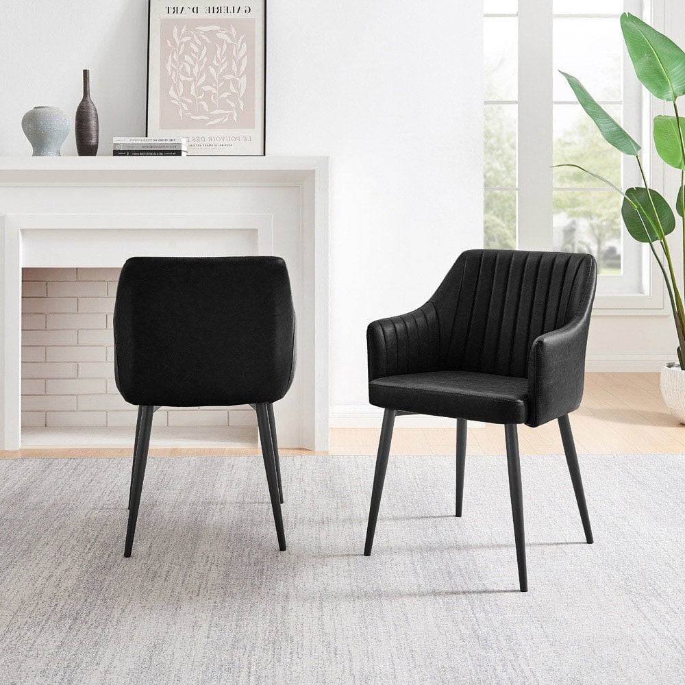 Furniturebox Cori Set of 2 Black Faux Leather Dining Chair Image 8