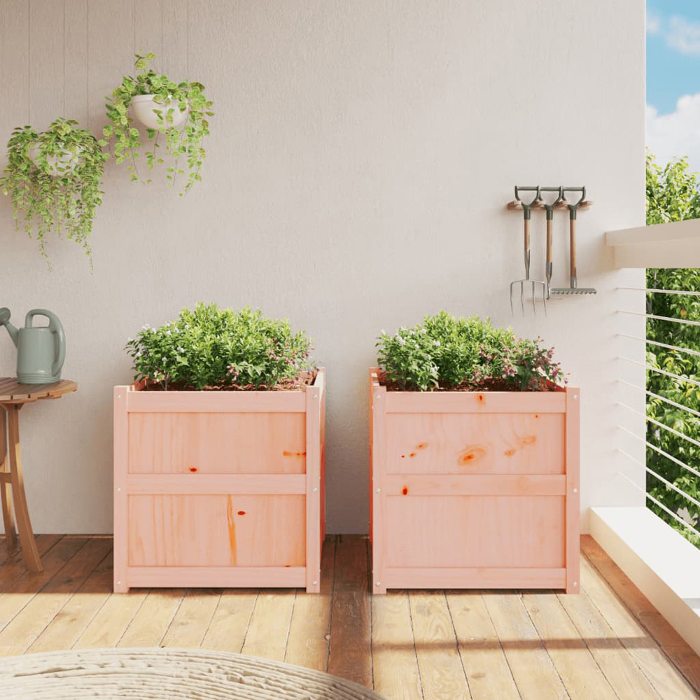 vidaXL Brown Douglas Wood Garden Planter 60 x 60 x 60cm Set of 2 Image 2