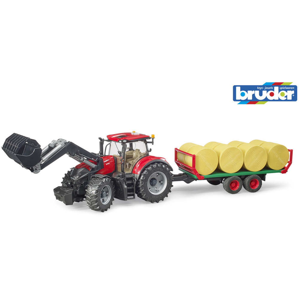 Bruder Case IH Optum 300CVX Tractor with Front Loader Bale Trailer and 8 Bales Image 6