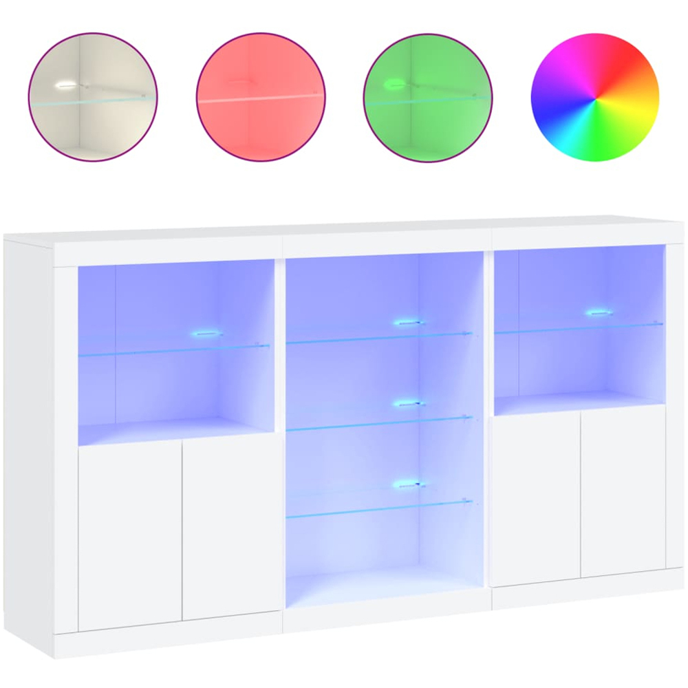 vidaXL 4 Door 8 Shelf White LED Sideboard 3 Piece Image 3