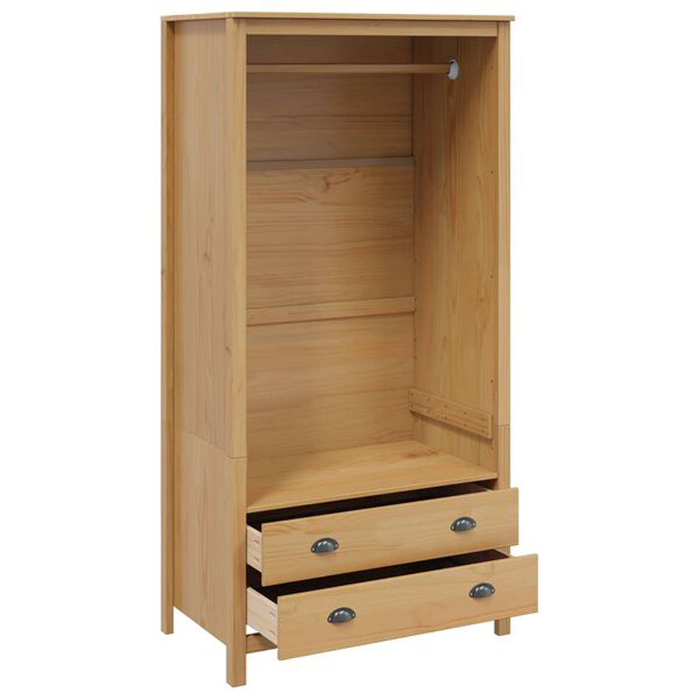 vidaXL Hill 2 Drawer Honey Brown Solid Pine Wood Open Wardrobe Image 3