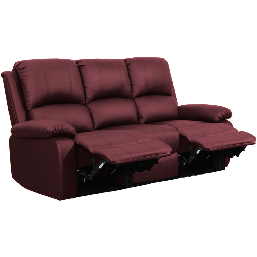 Brooklyn 3 Seater Red Bonded Leather Manual Recliner Sofa Image 2