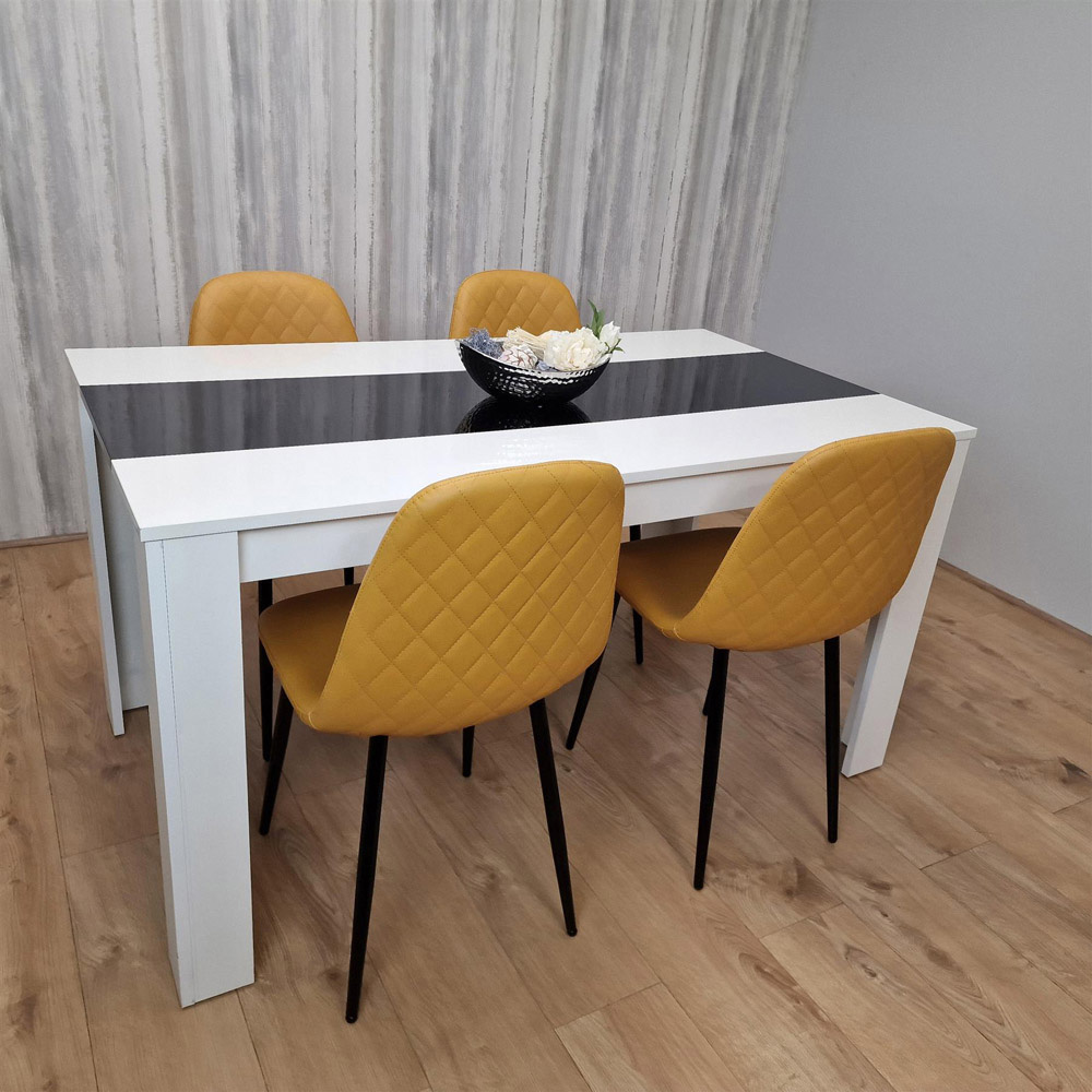 Kosy Koala 4 Seater Faux Leather Gem Pattern Dining Set White Black and Mustard Image 4
