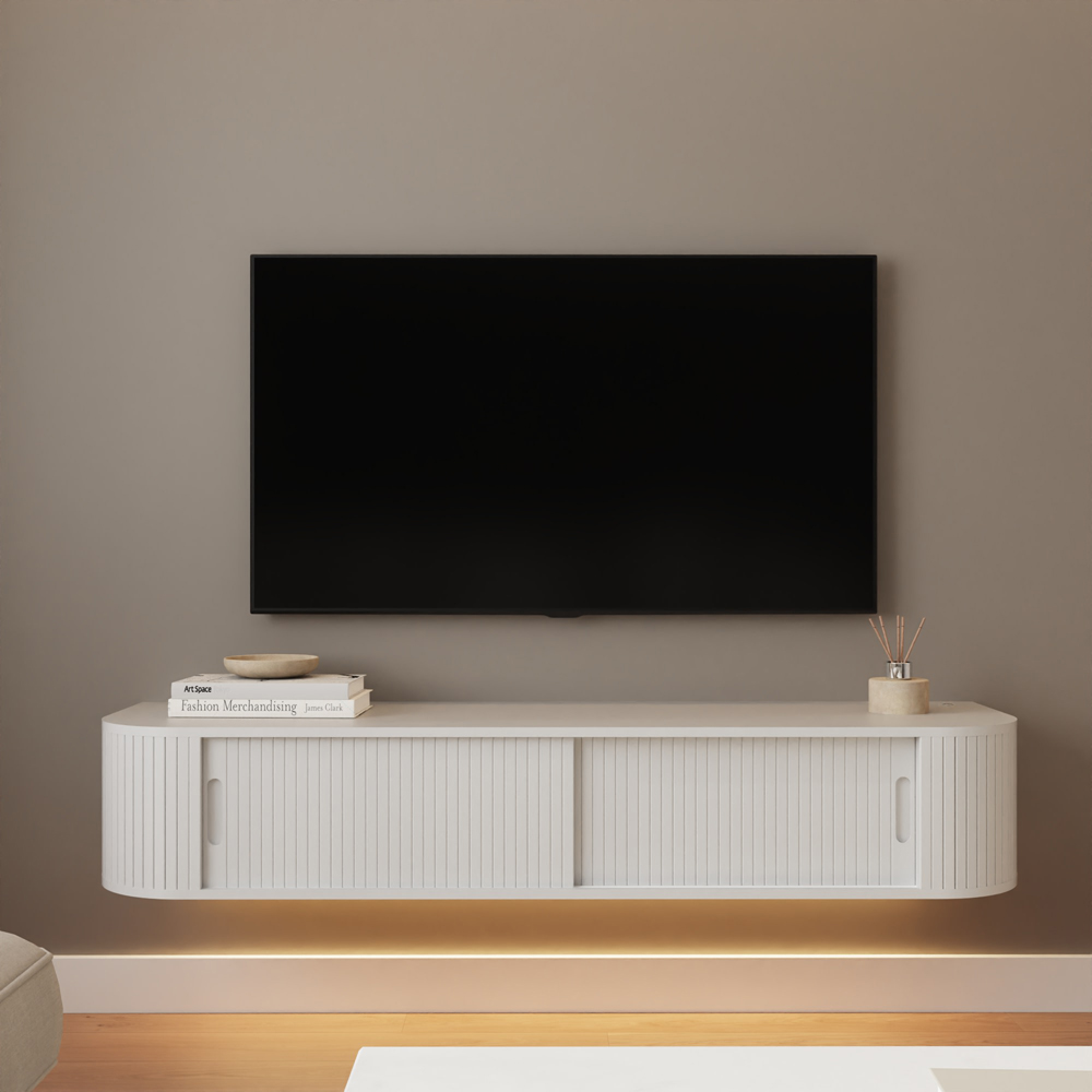 GFW Mateo 2 Sliding Door White Wall-Mounted LED TV Unit Image 8