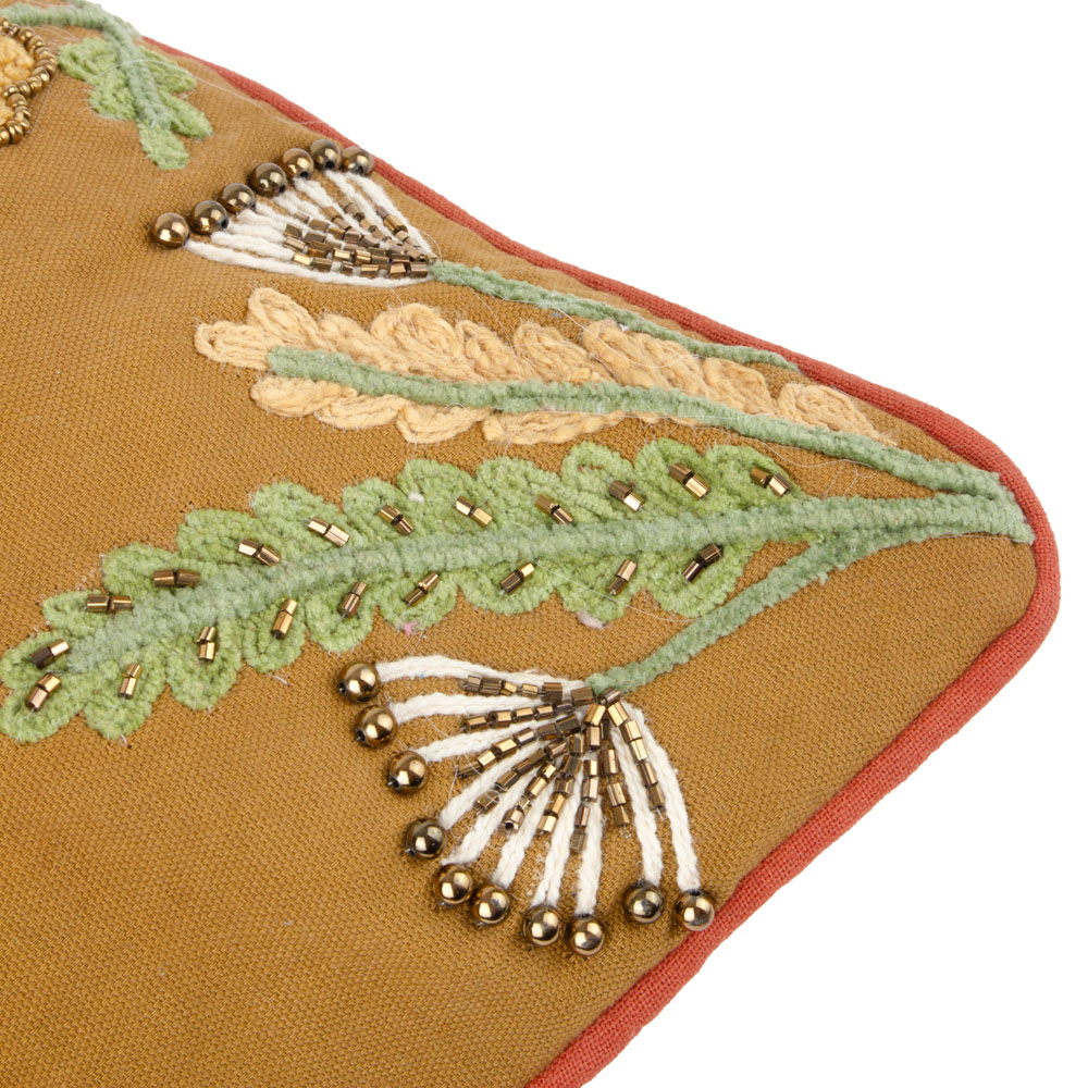 Wylder Nature Mushroom Dell Autumn Gold Embroidered Cotton Cushion 45 x 45cm Image 4