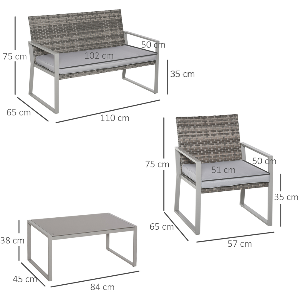 Outsunny 4 Seater Grey Rattan Sofa Lounge Set Image 9