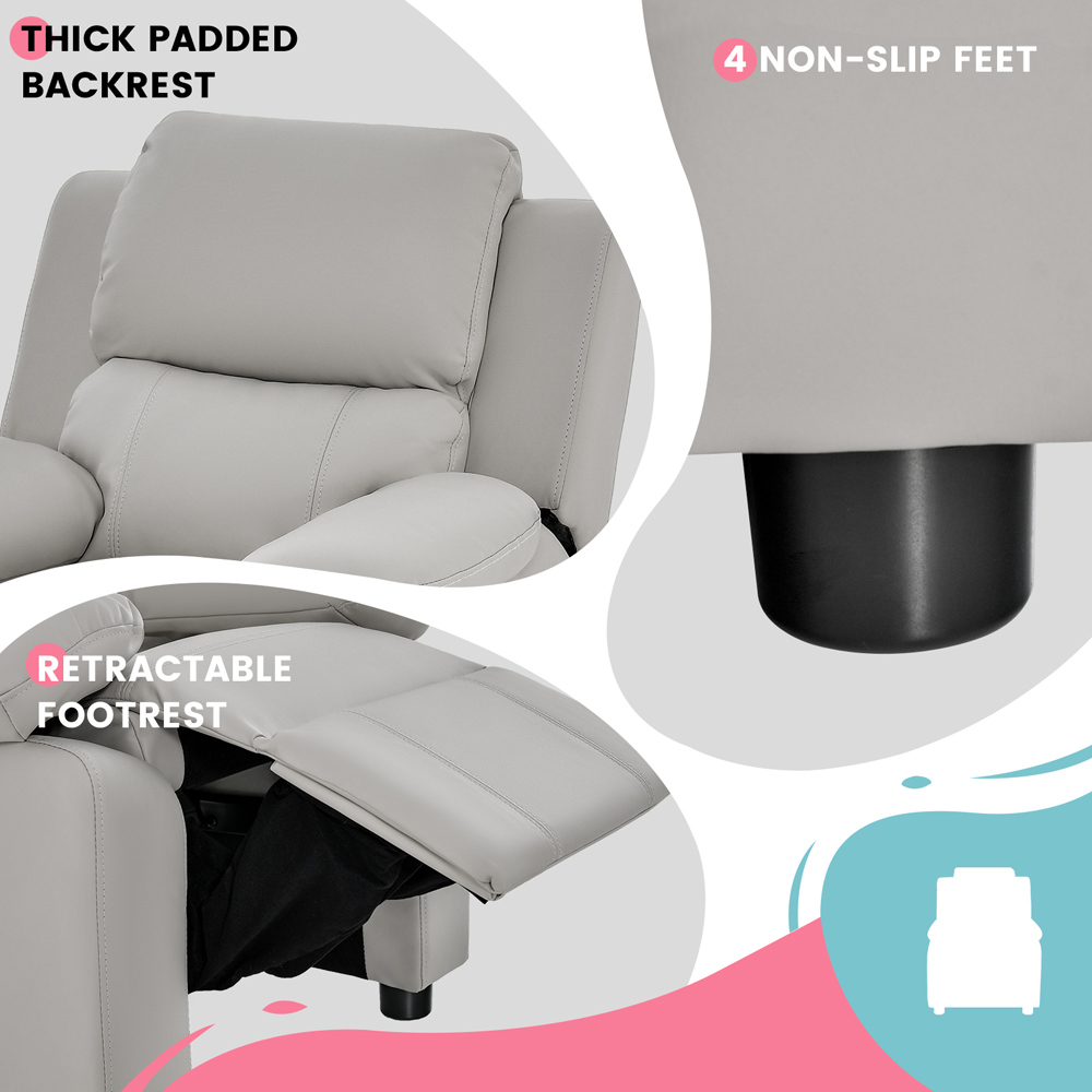 Costway Light Grey Adjustable Backrest and Footrest Kids Recliner Chair Image 6