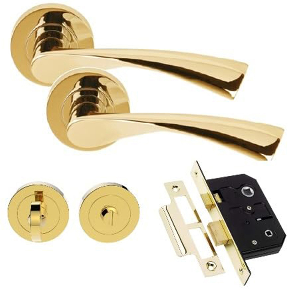 Golden Grace Polished Brass Astrid Bathroom Door Handle Pair Image 1
