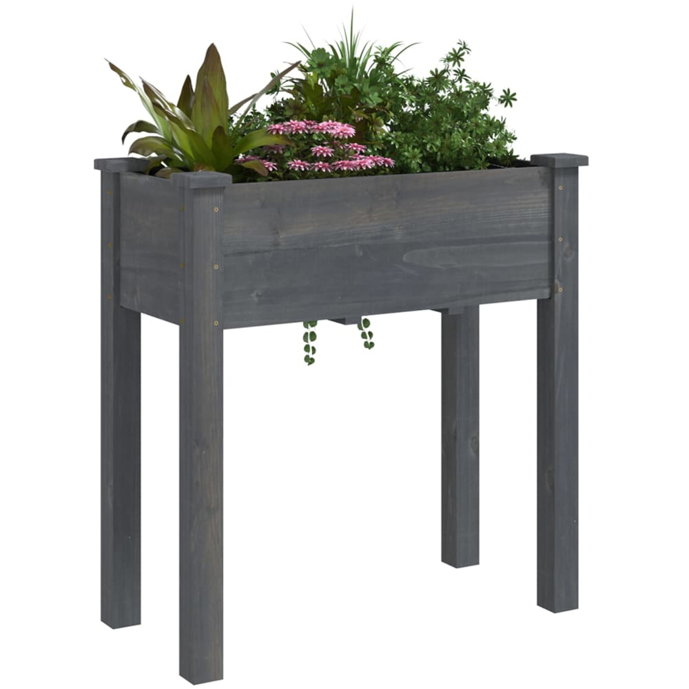 vidaXL Grey Solid Fir Wood Graden Planter 76 x 71 x 37cm Image 2