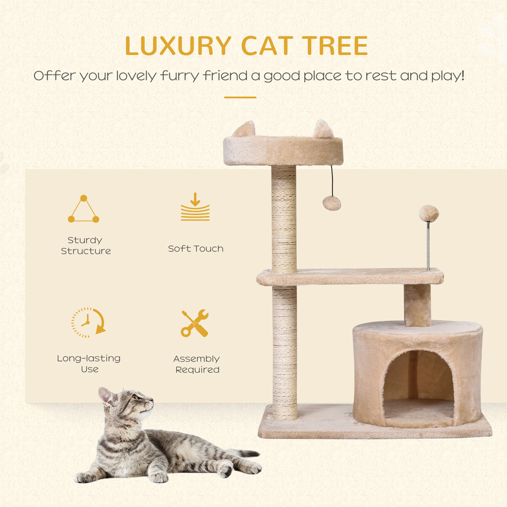 PawHut 81cm Beige Cat Activity Tree Image 4