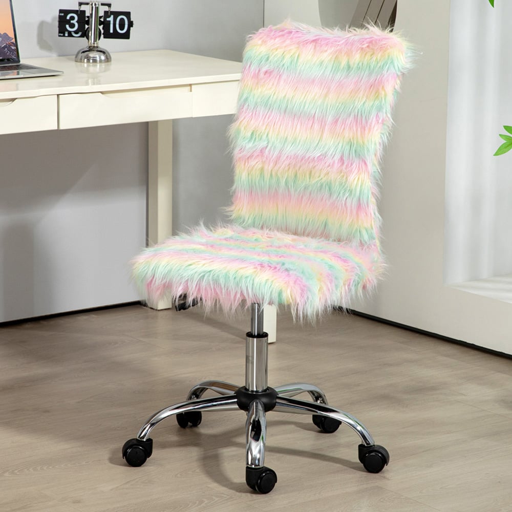 Portland Multicolour Fluffy Makeup Vanity Chair with Swivel Wheels Image 1