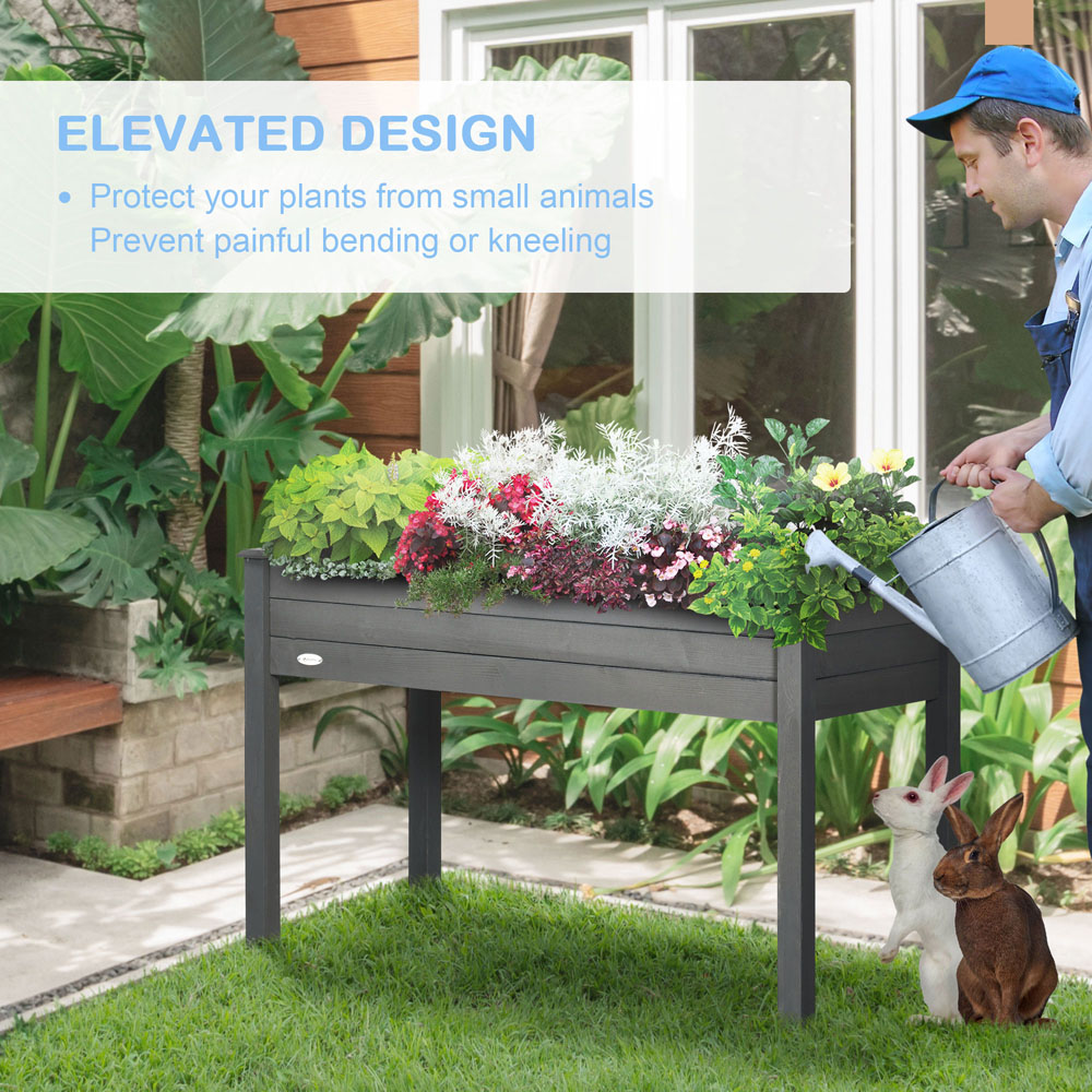 Outsunny Dark Grey Wooden Elevated Raised Garden Bed with Bed Liner 76 x 56.5 x 122.5cm Image 7