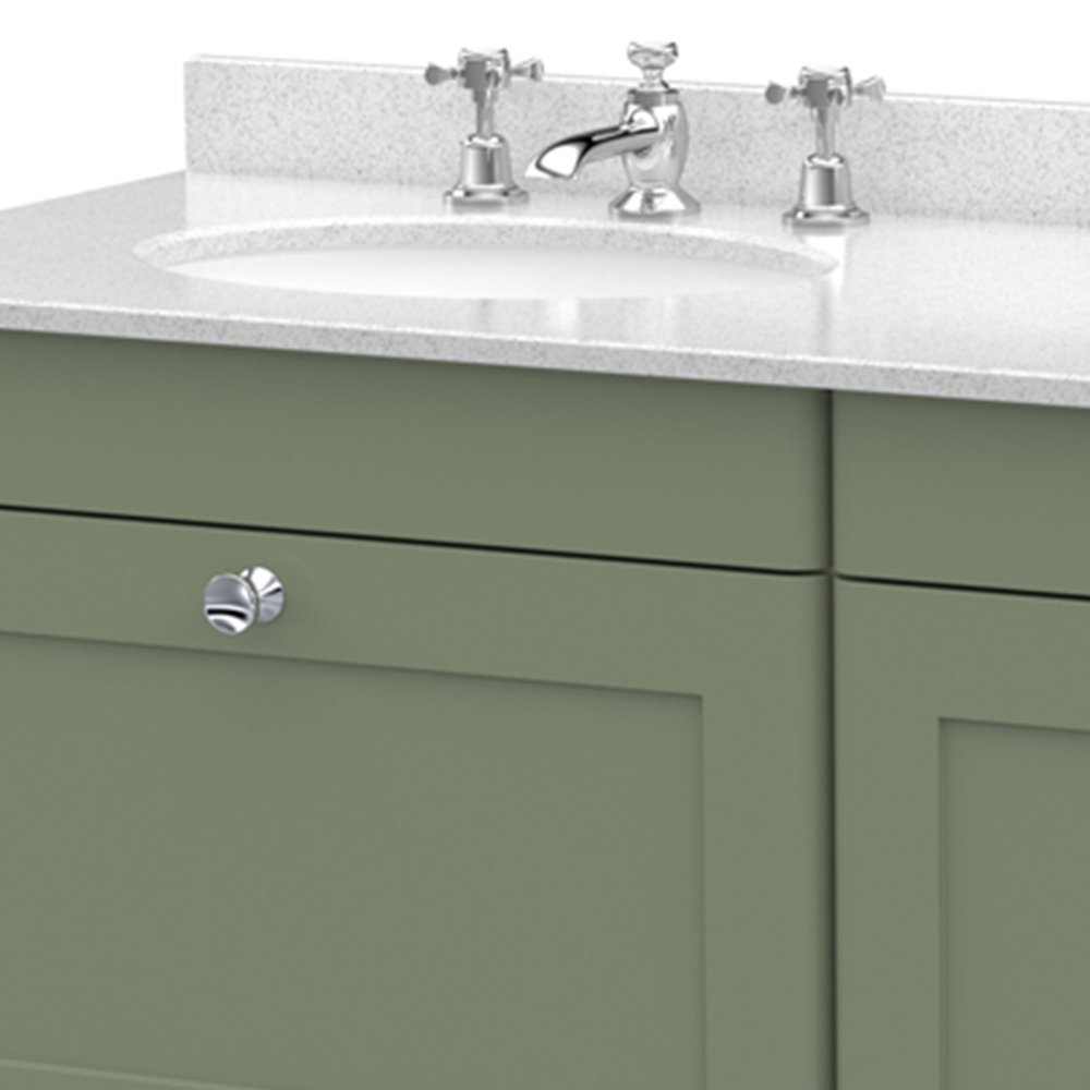 nuie Classique 2 Drawer Satin Green and White Wall Hung Unit and 3 Tap Hole Marble Basin 1200mm Image 2