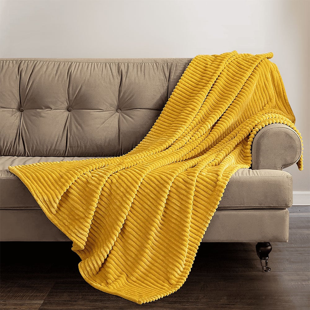 Velosso Ochre Plain Corduroy Throw 150 x 200cm Image 2