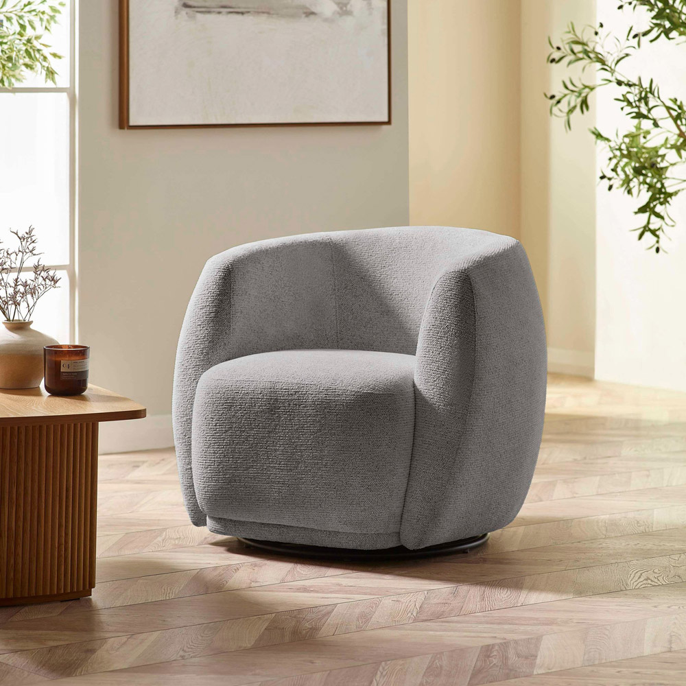 Julian Bowen Bowline Grey Chenille Barrel Design Upholstered Swivel Accent Chair Image 8