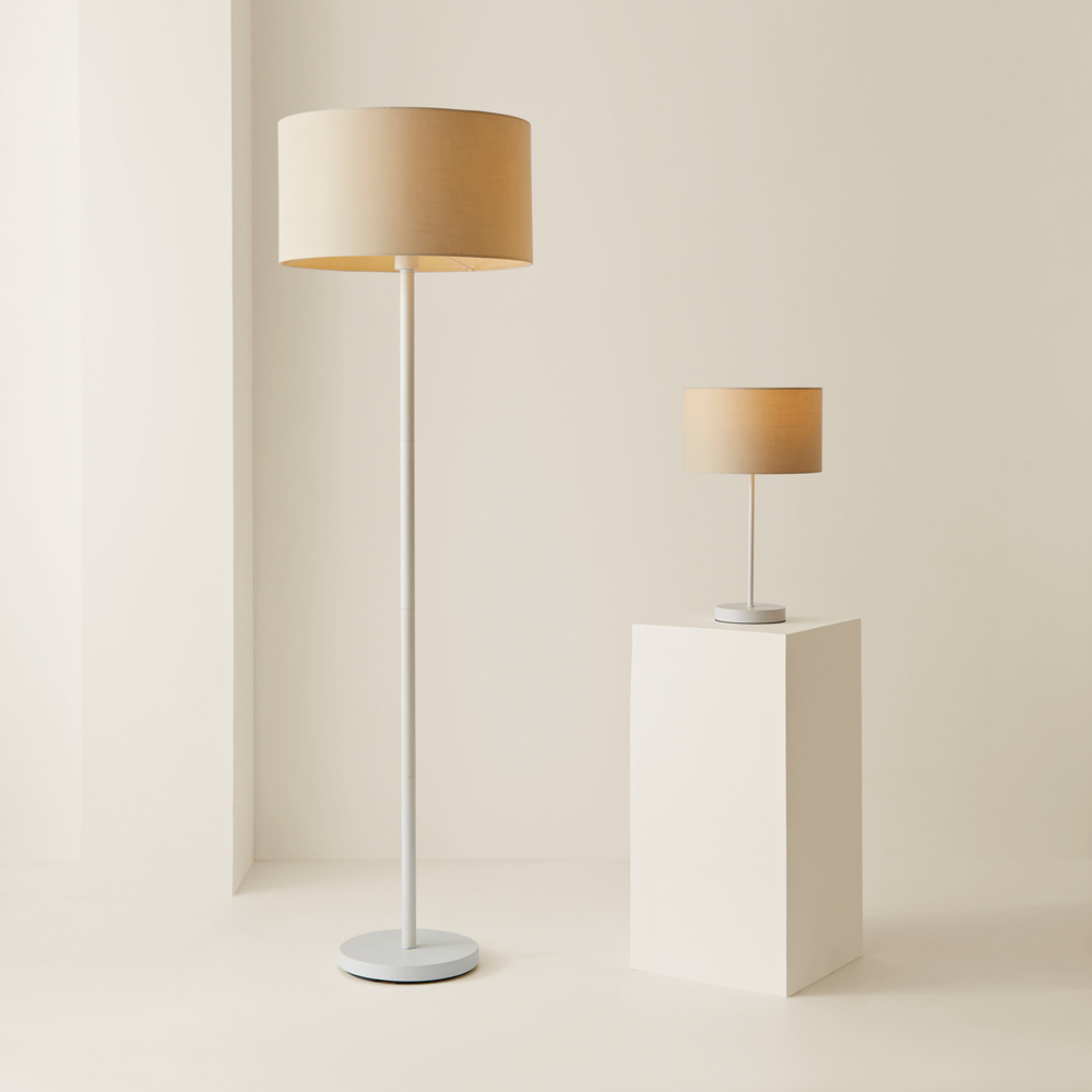 ValueLights Charlie Cream Drum Shade White Table Lamp and Bulb Image 7