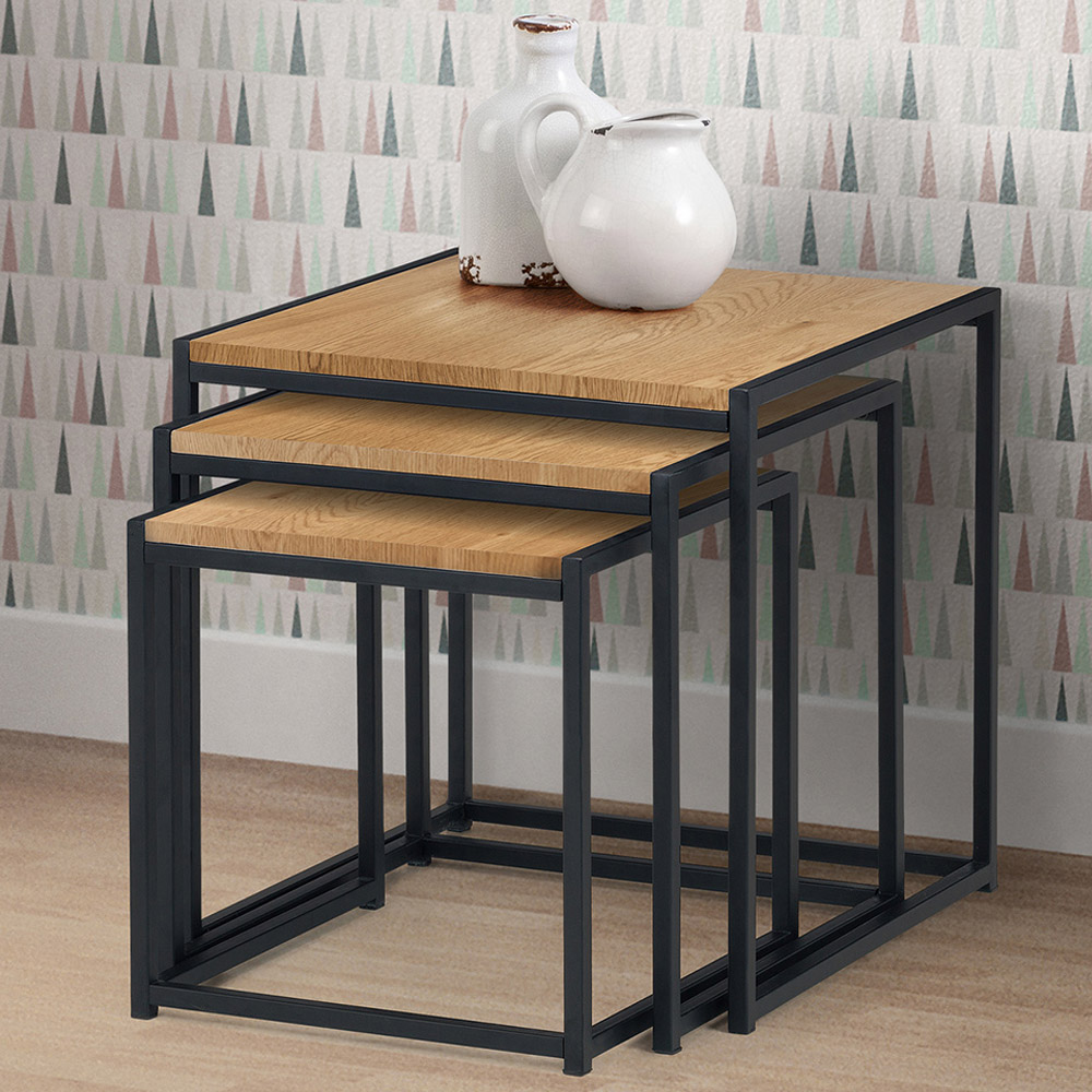 Julian Bowen Tribeca Euro Oak Nest of Tables Set of 3 Image 1
