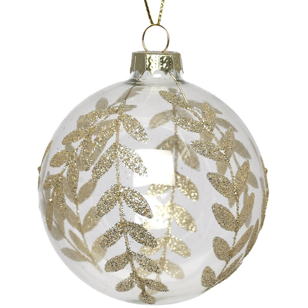 Single Royal Emerald Clear Gold Glitter Leaf Bauble in Assorted styles Image 2