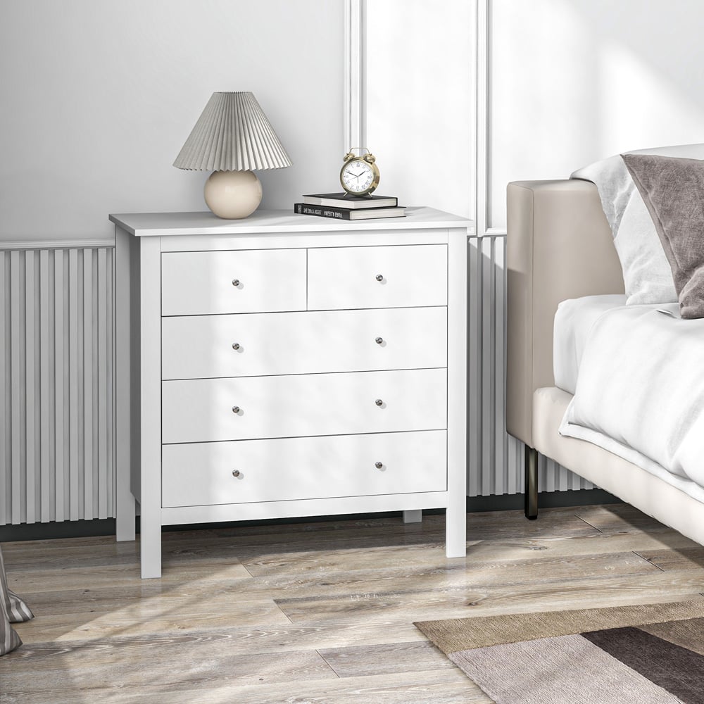 Portland Modern 5 Drawer White Chest of Drawers Image 3