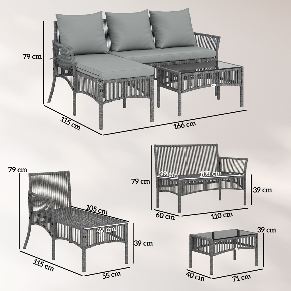 Outsunny 3 Seater Dark Grey Rattan Garden Sofa Set with Cushions Image 8