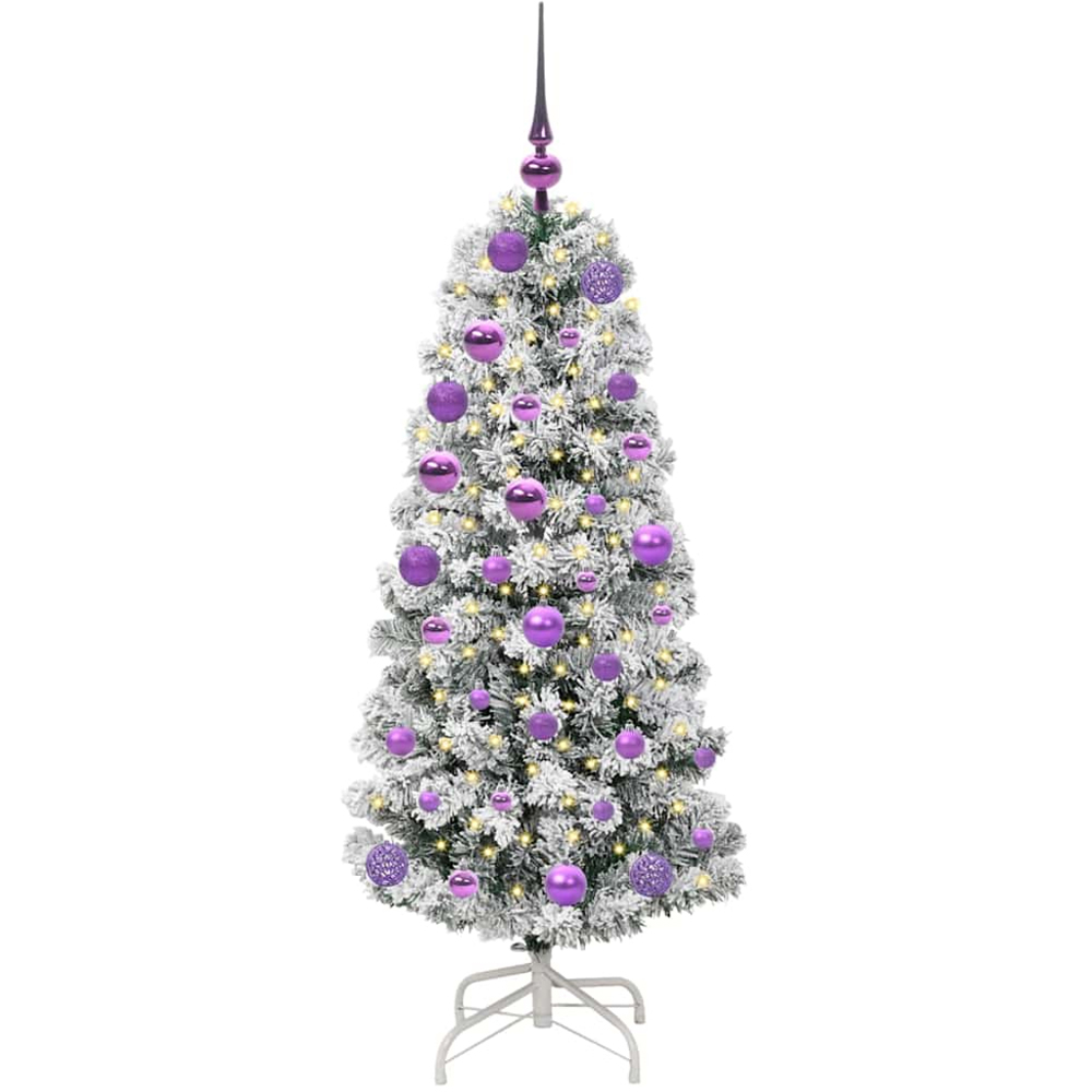 vidaXL Pre-Lit Warm White LED and Lilac Baubles Snow Flocked Artificial Christmas Tree 4ft Image 1