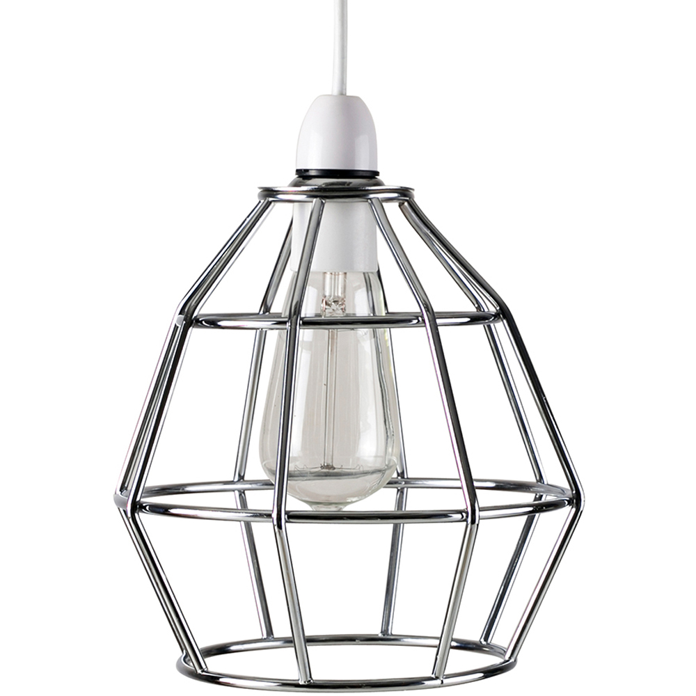 ValueLights Hamish Polished Chrome Basket Ceiling Pendant Light Lamp Shade Image 1