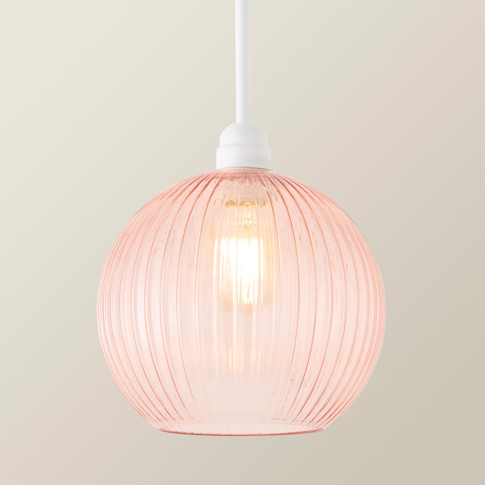 ValueLights Maddison Pink Ribbed Glass Easy Fit Ceiling Pendant Lamp Shade Image 4