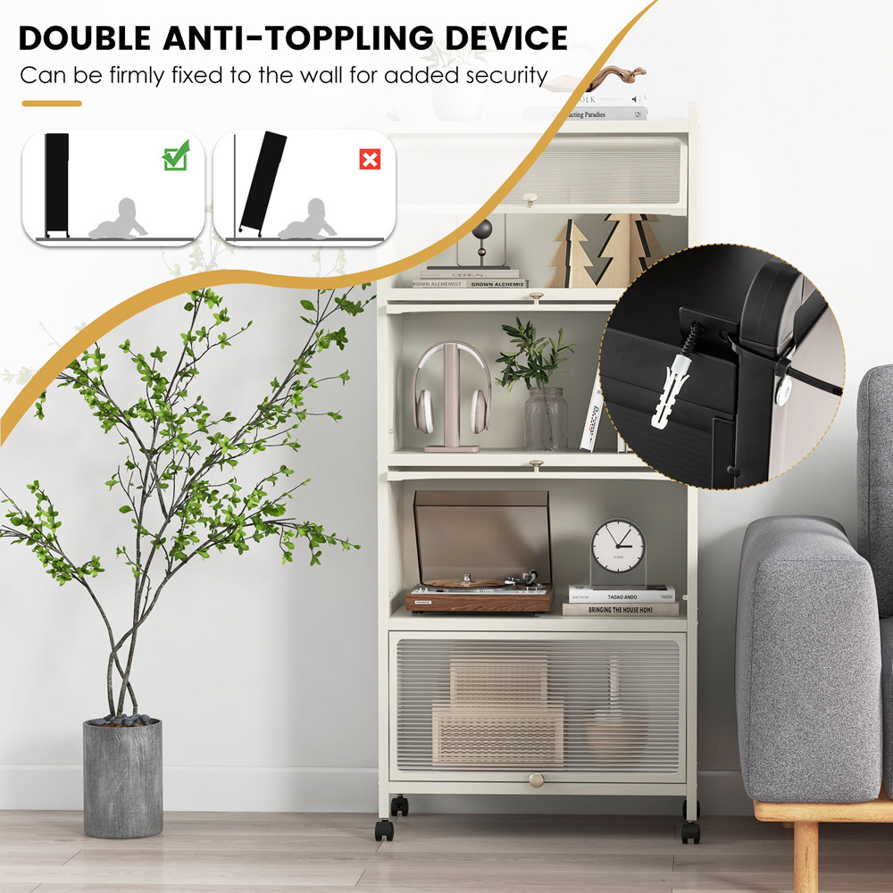 Costway 5 Shelf White Bakers Rack with Flip Up Door Image 8
